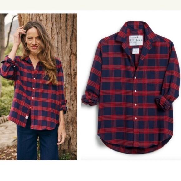 Frank & Eileen Eileen Button-Up Shirt Red And Blue Plaid Flannel Modal Size XS - Picture 1 of 15